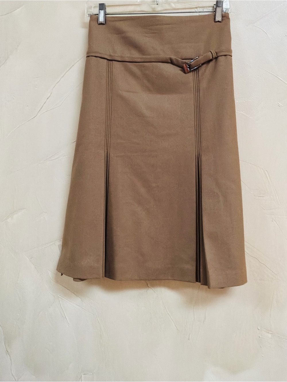 Philippe ADEC Paris Vintage Skirt size 12 / 46 pleated lined knee length tan